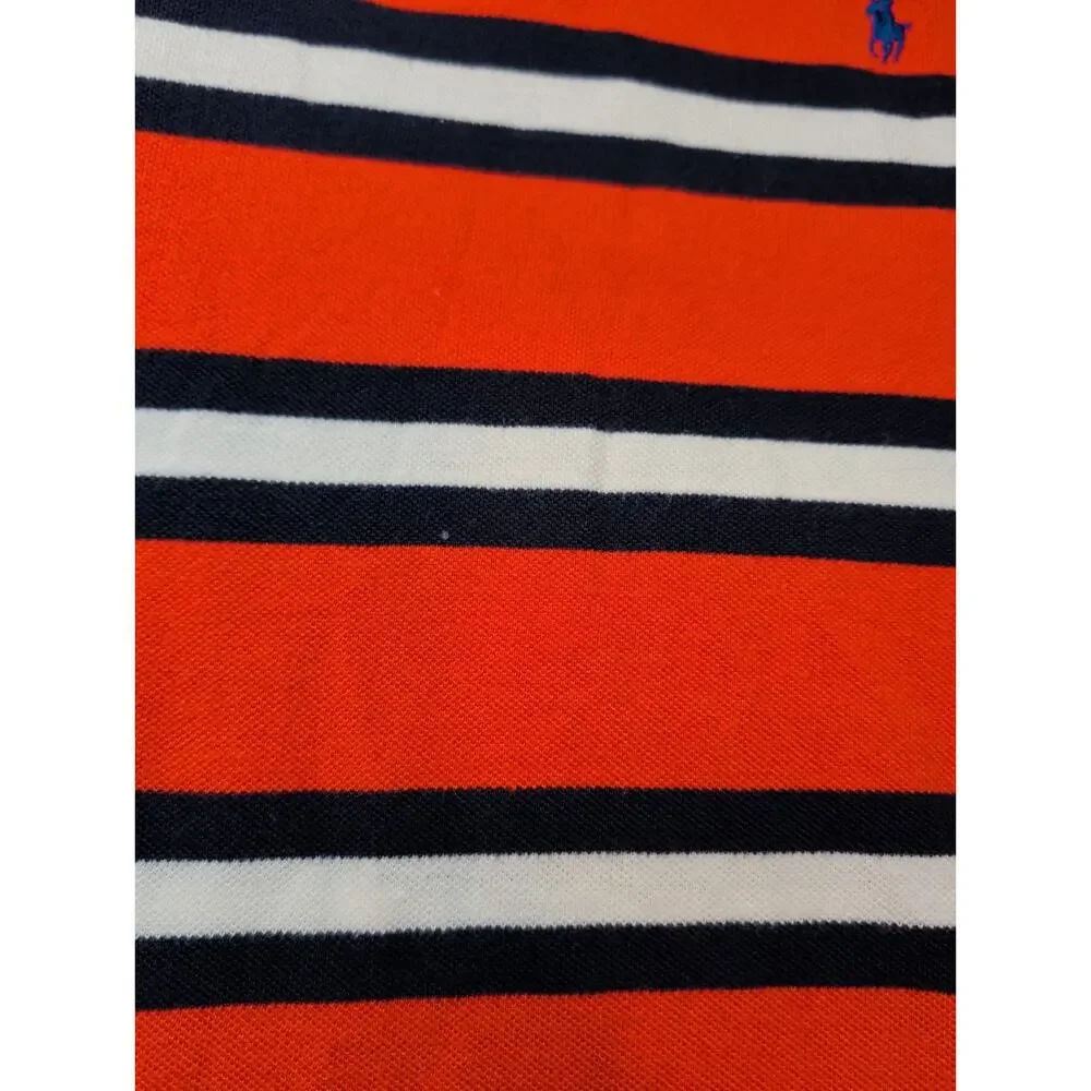 Polo Ralph Lauren Shirt Mens XL Orange Navy White Striped Short Sleeve Pony Logo